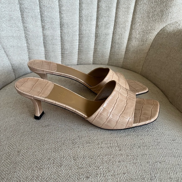 SOLD Stuart Weitzman Kitten Heeled Mules Peep Toe - Picture 4 of 7